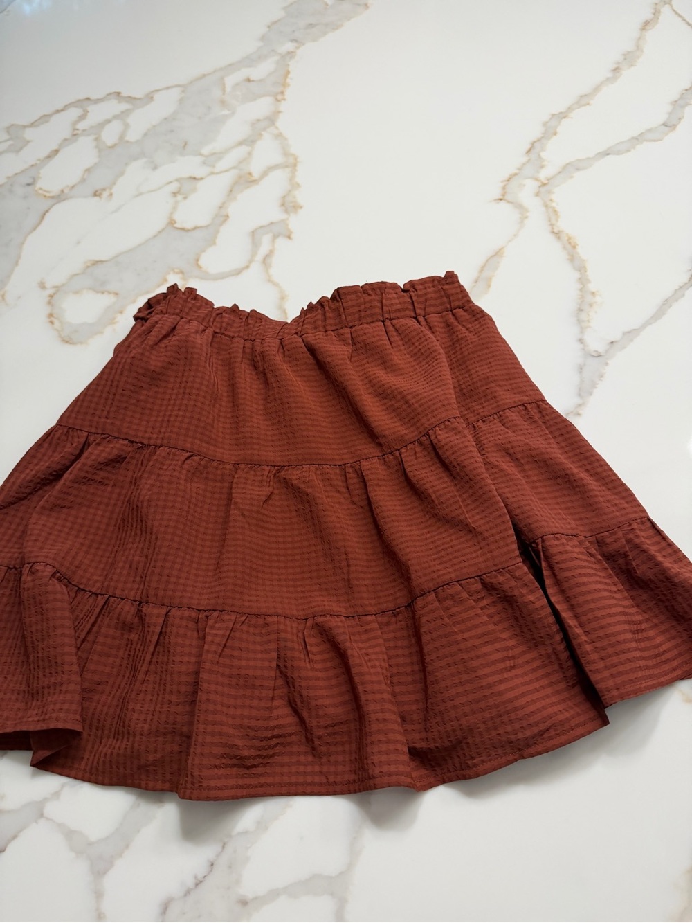 Altar'd State Brick Red Tiered Ruffle Skater Skirt